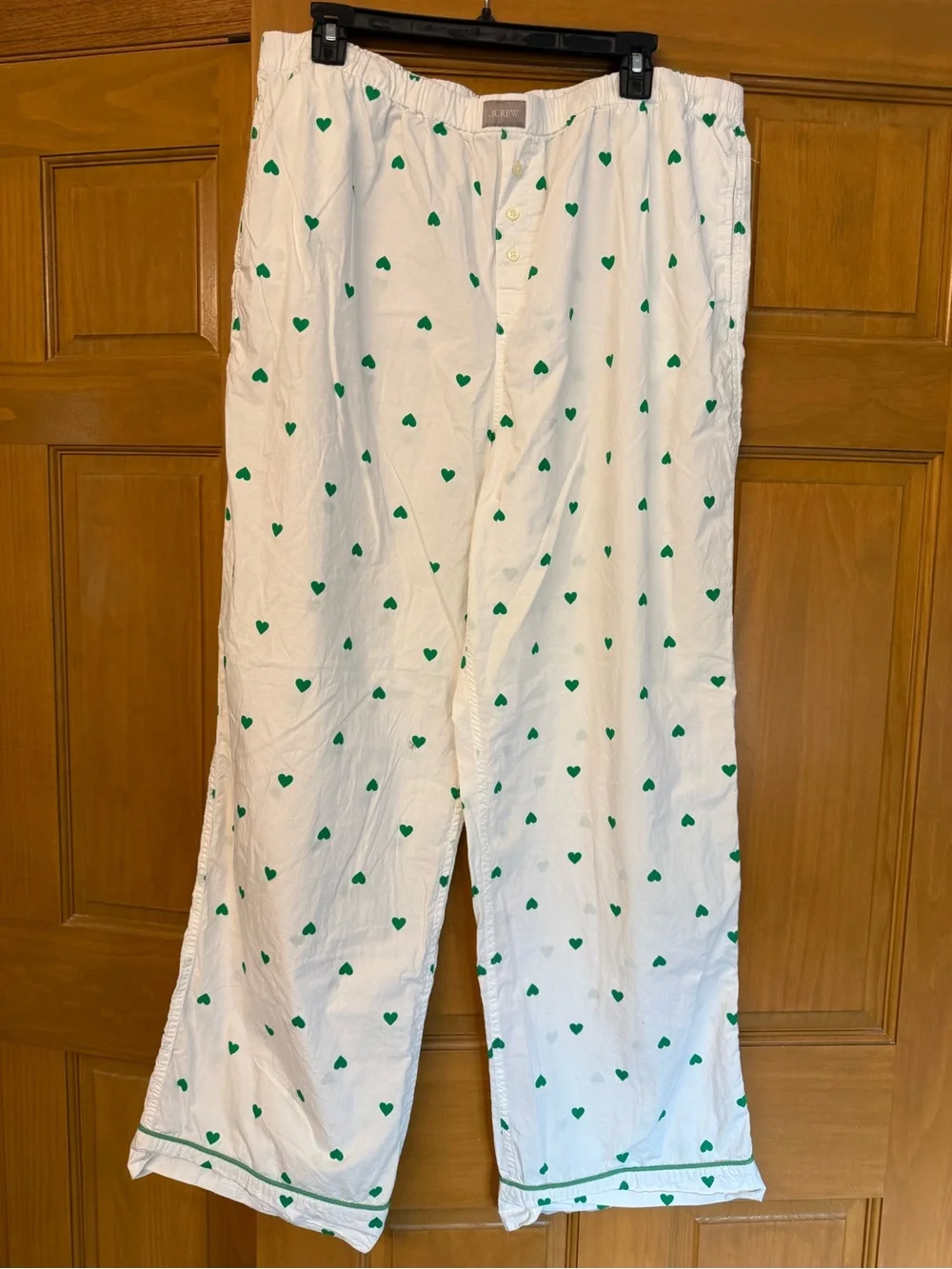 J. Crew White Pajama Set with Green Heart Print